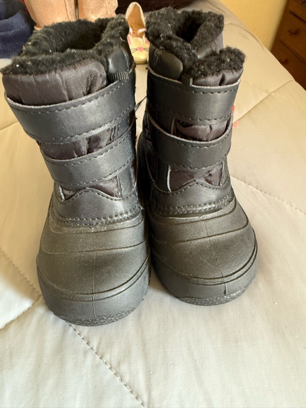 wonder nation Black Kids Waterproof Snow Boots with Faux Fur